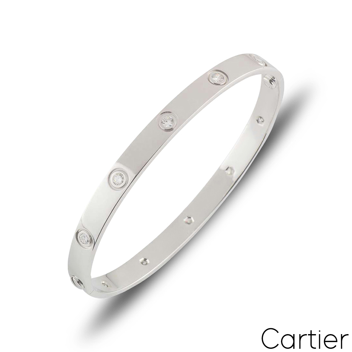 Cartier White Gold Full Diamond Love Bracelet Size 19 B6040719 | Rich ...